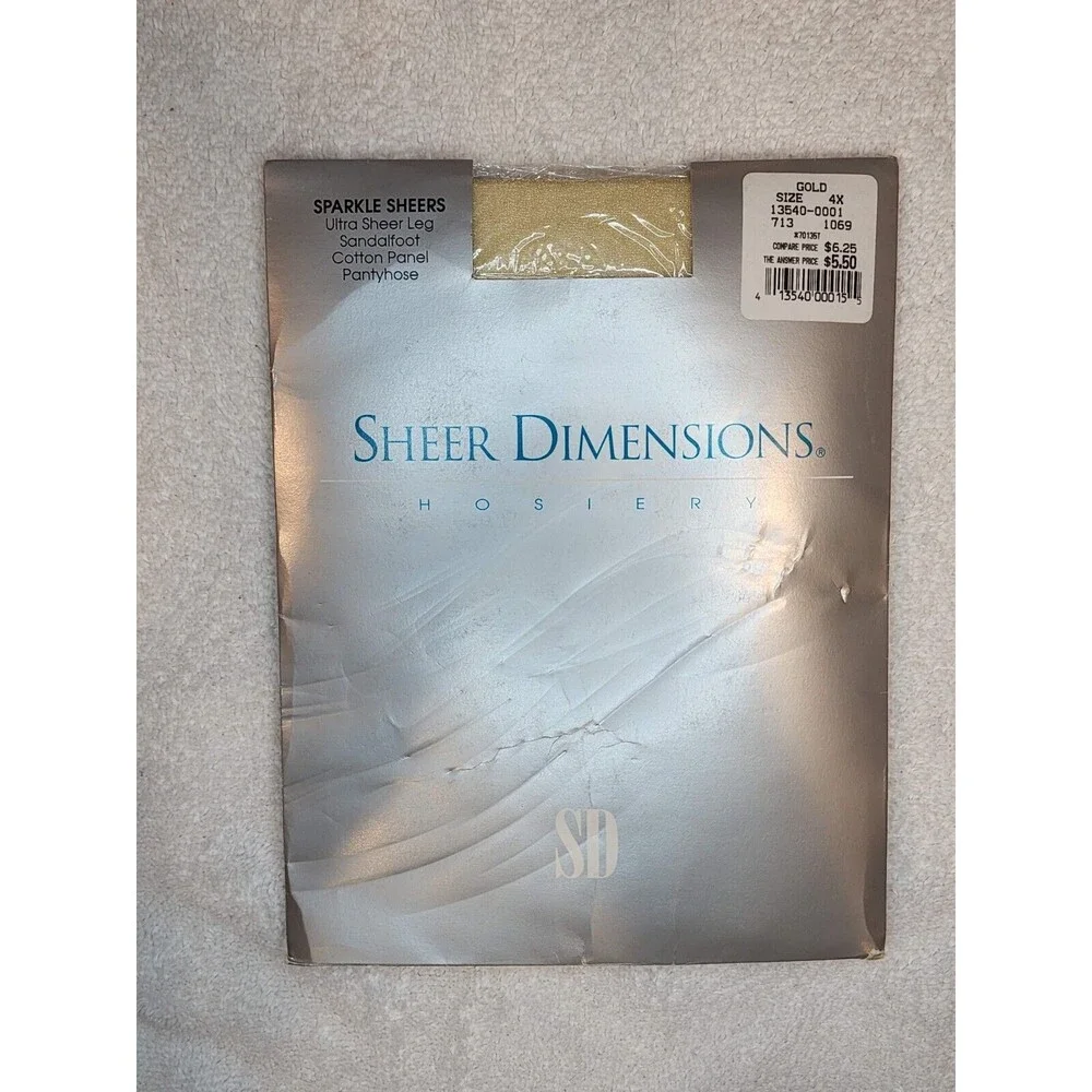 Vintage Sheer Dimensions Hosiery Sparkle Sheers Gold Size 4X Nylons